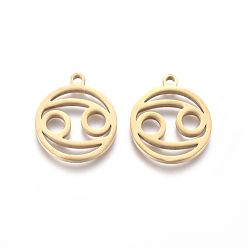 Рак 201 подвески из нержавеющей стали, ручная полировка, кольцо с двенадцатью созвездиями, золотые, рак, 18x16x1.5 мм, отверстие : 1.6 мм