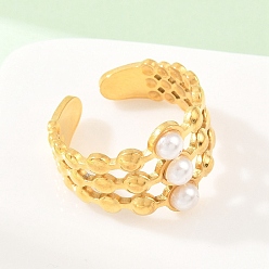 Золотой 304 Открытые кольца-манжета из нержавеющей стали с АБС-пластиком и жемчужным блеском, ионное покрытие (ip), золотые, 15 мм, внутренний диаметр: 18 мм