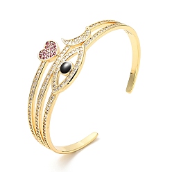Настоящее золото 18K Кубический цирконий, конский глаз, сердце и луна, открытый браслет-манжета, украшения из латуни для женщин, без кадмия, без никеля и без свинца, реальный 18 k позолоченный, внутренний диаметр: 2-1/4 дюйм (5.8 см)