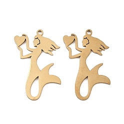 Золотой 201 подвески из нержавеющей стали, русалка с сердечком, золотые, 26.5x19.5x1 мм, отверстие : 1.4 мм