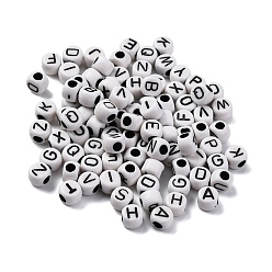 Черный Непрозрачные акриловые бусины, бусины с большим отверстием, столбец с письмом, чёрные, 6.5x6x5 мм, отверстие : 3 мм, Около 3800 шт / 500 г