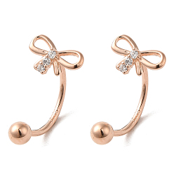 Rose Gold Sterling Silver Rhinestone Stud Earrings, Bowknot, with S925 Stamp, Rose Gold, 14x8mm