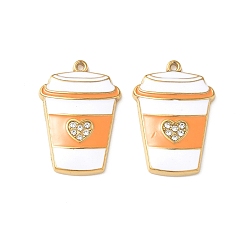 Оранжевый 304 нержавеющей стальной эмали подвески, подвески-чашки с узором в виде сердца из горного хрусталя, ионное покрытие (ip), золотые, оранжевые, 26.5x18x4 мм, отверстие : 1.2 мм