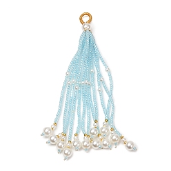 Cyan Grands pendentifs en perles de plastique, charme à pompons, cyan, 95~105x10~10.5x10~10.5mm, Trou: 6x4.5mm