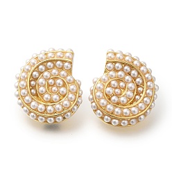 Настоящее золото 18K Серьги-гвоздики из латуни в форме ракушки с покрытием стойки, с пластмассовой жемчужиной abs, долговечный, без свинца и без кадмия, реальный 18 k позолоченный, 25x22 мм