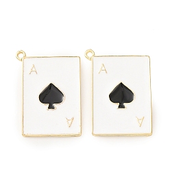 Черный Подвески из эмали и сплава, прямоугольник с пиковым тузом, золотые, чёрные, 36x26x2 мм, отверстие : 2 мм