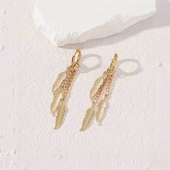 Золотой Серьги-кольца с кисточками из цинкового сплава в форме перьев, золотые, 75x15 мм