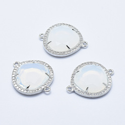 Floral White Brass Micro Pave Cubic Zirconia Links, with Glass, Faceted, teardrop, Platinum, Floral White, 28x23x5mm, Hole: 1.6mm
