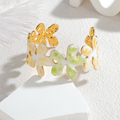 Золотой 304 манжеты браслеты из нержавеющей стали эмаль, цветок, золотые, внутренний диаметр: 2.13x2.20 дюйм (5.4x5.6 см)