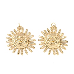 Настоящее золото 18K Латунные подвески, солнечные чары, без кадмия и без свинца, стойки покрытие, долговечный, с целью перехода в кольце, реальный 18 k позолоченный, 32x29.5x6.5 мм, отверстие : 3.5 мм