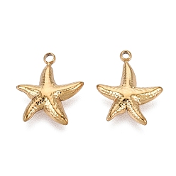 Real 18K Gold Plated 304 Stainless Steel Charms, Starfish Charms, Ion Plating(IP), Polished, Real 18K Gold Plated, 12x10.5x2mm, Hole: 1~1.2mm