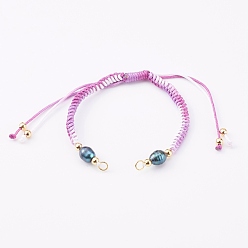 Фиолетовый Сегментный окрашенный полиэфирная нить плетеный браслет из бусин, с бусинами из натурального культивированного пресноводного жемчуга и прыжковыми кольцами, фиолетовые, 6-1/4~11-3/8 дюйм (15.8~29 см)