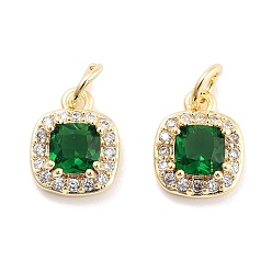 Настоящее золото 18K Латунь с кубическим цирконием подвеской, с целью перехода в кольце, без кадмия, без никеля и без свинца, овальные, зелёные, реальный 18 k позолоченный, 11x9x4 мм, отверстие : 3.4 мм