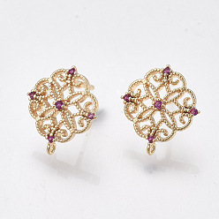 Фуксин Изделия из латуни, цирконий и петля, без никеля , реальный 18 k позолоченный, цветок, фуксиново-красные, 13x12 мм, отверстие : 0.8 мм, штифты : 0.8 мм