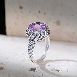 Средняя Орхидея Регулируемые кольца-манжеты из натурального аметиста с серебряным браслетом., круглые, платина, средне орхидеи, 925 мм, 11 мм