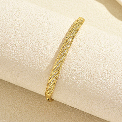 Stripe Brass Micro Pave Clear Cubic Zirconia Hinged Cuff Bangles for Women, Golden, Stripe, Inner Diameter: 1.97 inch(5cm)