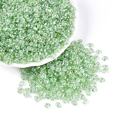 Светло-зеленый Прозрачные цветные блестящие стеклянные бусины, овальные, 2-луночное, светло-зеленый, 3~4.5x5~6x2.5~3 мм, отверстие : 1~1.2 мм, Около 6080 шт / фунт