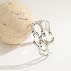 Нержавеющая Сталь Цвет Кованые 304 браслеты-манжеты из нержавеющей стали для женщин, геометрия, полый, цвет нержавеющей стали, внутренний диаметр: 2.52 дюйм (6.4 см) x 2.24 дюйм (5.7 см), широк: 26 мм