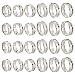 Нержавеющая Сталь Цвет 24 шт. 6 стили 304 нержавеющая сталь рифленые кольца для пальцев, кольцевой сердечник, для изготовления инкрустации, цвет нержавеющей стали, 16.9~23 мм, 4 шт / стиль