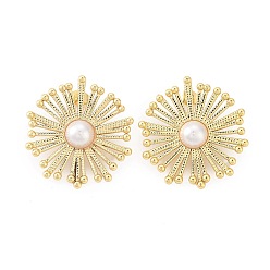 Цветок 304 серьги из нержавеющей стали, с пластиковой жемчужины, золотые, цветок, 32.5x31.5 мм