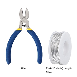 Silver DIY Jewelry Kits, with Aluminum Wire and Iron Side Cutting Pliers, Silver, 1mm, about 23m/roll, 6rolls/set