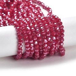 Cerise Electroplate Opaque Glass Beads Strands, Faceted(32 Facets), Pearl Luster Plated, Round, Cerise, 4mm, Hole: 0.7mm, about 88~95pcs/strand, 12.99~14.06 inch(33~35.7cm)