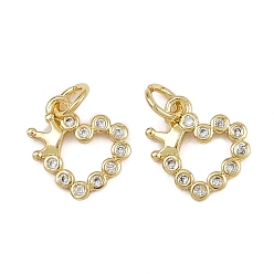 Настоящее золото 16K Латунные микро проложить кубического циркония подвески, сердце с подвесками в виде короны, с целью перехода в кольце, реальный 16 k позолоченный, 10x12x1.5 мм, отверстие : 3.5 мм
