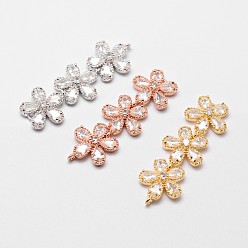 Mixed Color Brass Micro Pave Cubic Zirconia Links, Clear, Flower, Mixed Color, 42x14x5mm, Hole: 1.5mm
