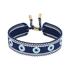 Полуночно-синий Регулируемые полиэстеровые браслеты-слайдеры, браслеты макраме для женщин, с кистями, злые глаза, с кистями, темно-синий, 5.91 дюйм (15 см)