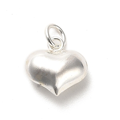Silver 925 Sterling Silver Pendants, Heart Charms with Jump Rings, Silver, 10x10x5mm, Hole: 3mm