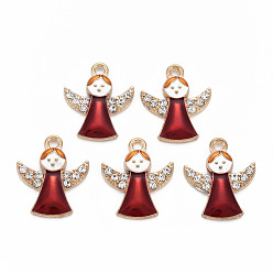 Красный Подвески из эмали и сплава, с кристально горный хрусталь, золотой свет, без кадмия, без никеля и без свинца, ангел, красные, 21.5x18x3 мм, отверстие : 2 мм