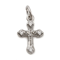 Платина Латунные микро проложить кубического циркония прелести, крестик, стойки покрытие, долговечный, без кадмия и без свинца, с целью перехода в кольце, платина, 14.5x9.5x2.5 мм, отверстие : 3.5 мм