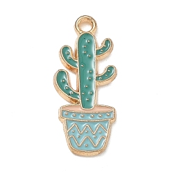 Blue Alloy with Enamel Pendants, Cactus Charms, Light Gold, Blue, 23x10x1.5mm, Hole: 1.6mm