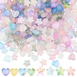 (52) Непрозрачная лаванда 1000 шт. 20 стили матовые акриловые подвески, с латунной петлей и золотой фольгой, звезда/сердце, градиент цвета, разноцветные, 9x10x5 мм, отверстие : 1.6 мм, 50 шт / стиль