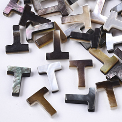 Letter T Natural Black Lip Shell Beads, Top Drilled Beads, Letter.T, T: 10x7.5x2.5mm, Hole: 0.6mm