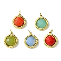 (52) Непрозрачная лаванда Ионное покрытие (IP) настоящее 14 позолоченное 304 нержавеющая сталь со стеклянной подвеской, Грановитая Плоский круглые прелести, разноцветные, 13.5x11.5x5 мм, отверстие : 2.8 мм