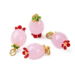 Pink Подвески лэмпворк ручной работы, с латунной фурнитурой матового золотого цвета, фрукты, с целью перехода в кольце, розовые, 21.5~22.5x12 мм, отверстие : 4 мм