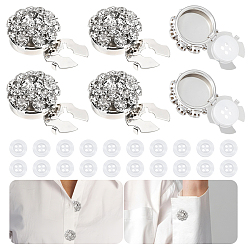 Platine 6 boutons de manchette en laiton et strass, avec 20pcs 4-trou boutons en plastique, pour accessoires de vêtement, champignons, platine, 21.5x14.5mm, Trou: 6mm