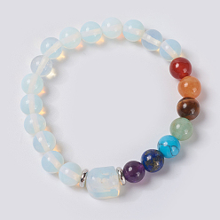 Opalite Natural & Synthetic Mixed Stone and Opalite Beads Stretch Bracelets, 2-1/8 inch(5.3~5.5cm)