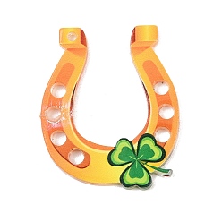 Клевер Непрозрачные акриловые подвески с принтом ко Дню Святого Патрика, клевер, 35.5x30x2.5 мм, отверстие : 1.6 мм