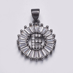 Letter E Долговечные покрытые и стойки латунные микропроволочные кубические буквы из циркония, плоско-круглые, металлический черный , letter.e, 19x15.5x2.5 мм, отверстие : 3.5x4 мм