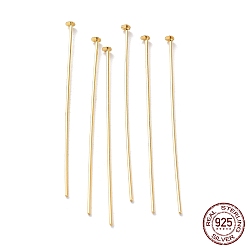 Настоящее золото 18K 925 булавки с плоской головкой из стерлингового серебра, реальный 18 k позолоченный, 22 датчик, 40x0.6 мм, Руководитель: 2 mm