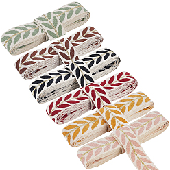 (52) Непрозрачная лаванда 18 ярдов 6 цветов полиэстеровых жаккардовых лент с листьями, разноцветные, 1 - дюйм (25.5 мм), 3 ярдов / цвет
