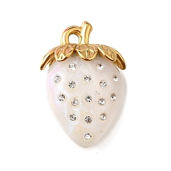 Бежевый 304 из нержавеющей стали акриловые подвески, клубника прелести, со стразами, вакуумное покрытие pvd, бежевые, 31.5x21x15 мм, отверстие : 3 мм