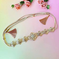 Темный Лосось Цепочки из сплава, кристаллы, стразы, цветы, полиэстер, кисточки, цепочки на талию и живот для женщин, золотой свет, темный лосось, 1450 мм