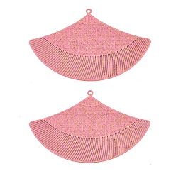 Pink Spray Painted 403 Stainless Steel Pendants, with Glitter Powder, Fan Charms, Pink, 34x55x0.5mm, Hole: 1.4mm