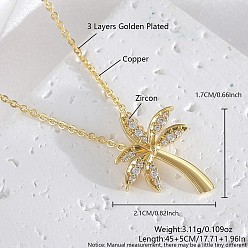 Дерево Ожерелья с подвесками Ocean Summer из латуни с прозрачными кубическими цирконами и паве, золотые, дерево, 17.72 дюйм (45 см), Кулон : 21x17 мм