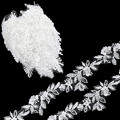 Белый 2ярды полиэстеровой одежды и аксессуаров, кружевной отделкой, с бисером, жемчугом и стеклянными бусинами, белые, 32~90x0.1~4 мм