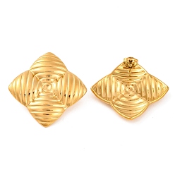 Настоящее золото 14K Ионное покрытие (ip) 304 серьги-гвоздики из нержавеющей стали, ромб с фактурой, реальный 14 k позолоченный, 37x37 мм