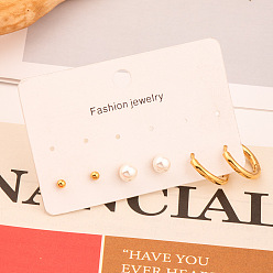 Золотой 3 пары французских минималистичных круглых сережек и колец 304 наборы серег из нержавеющей стали, с имитацией жемчуга, золотые, 12.1x2.51~6 мм